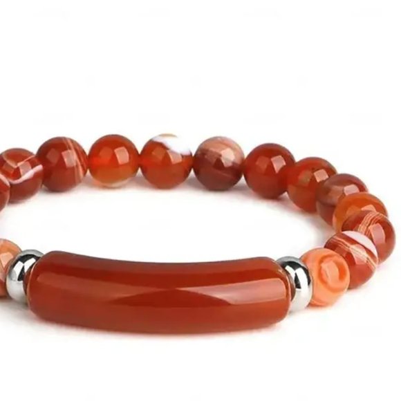 Red Agate Natural Stone Beads Stretchable Bracelet Beaded - Picture 2 of 3